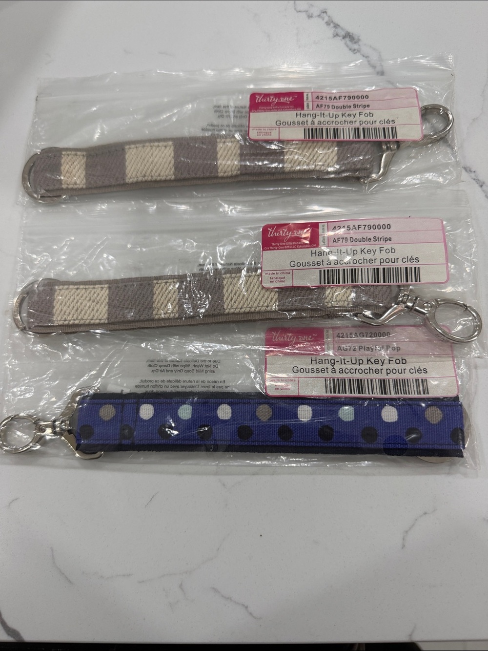 Set of 3 Thirty-One Hang-It-Up Key Fobs